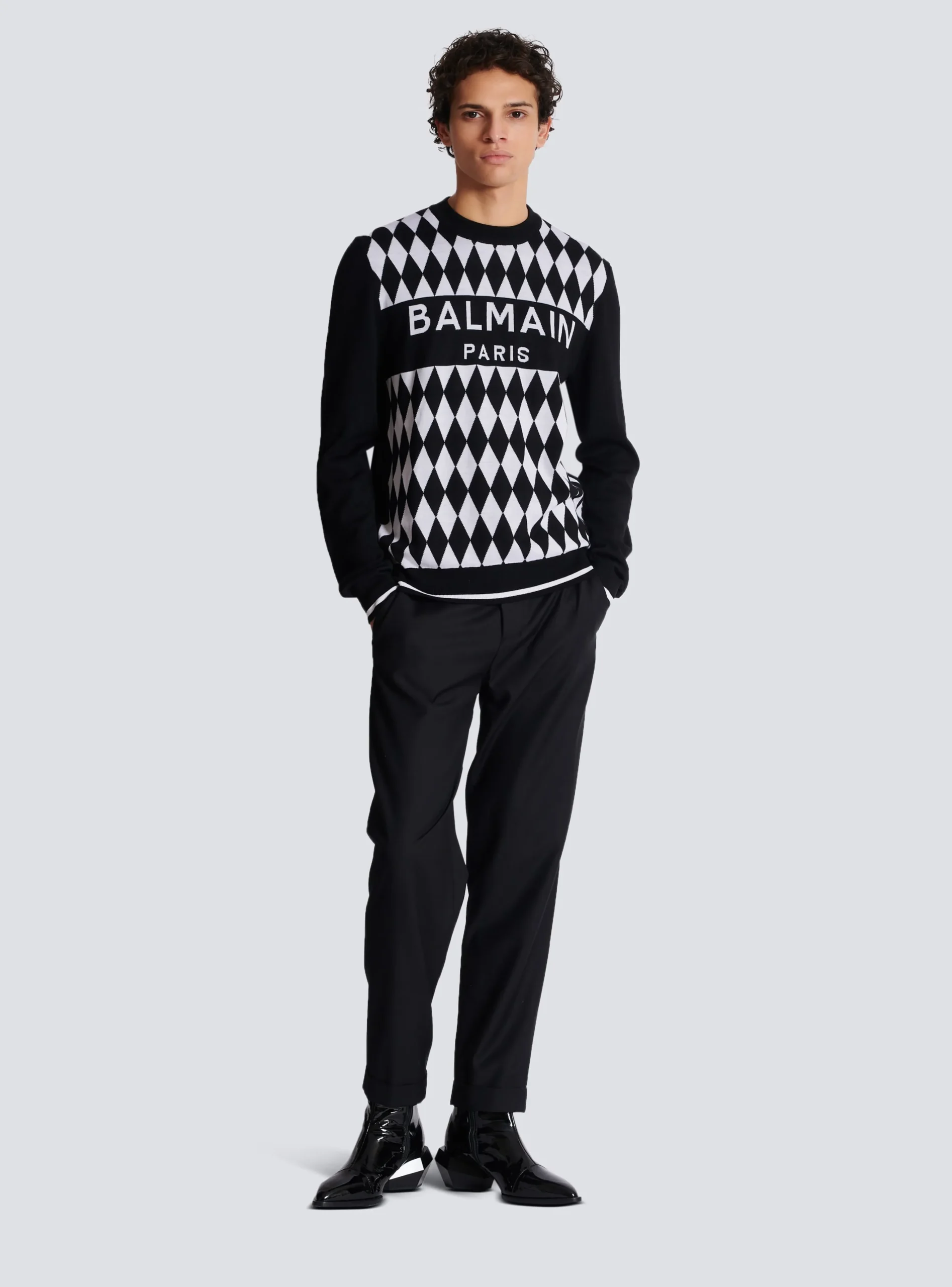 Diamond Paris Two-tone Jacquard Jumper-Balmain Shop