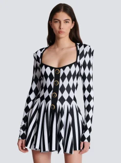 Diamond Jacquard Flared Knit Dress-Balmain Best