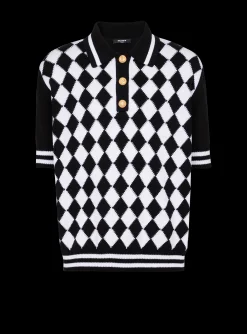 Diamond Polo Shirt In Two-tone Cotton-Balmain Cheap
