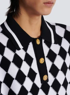 Diamond Polo Shirt In Two-tone Cotton-Balmain Cheap