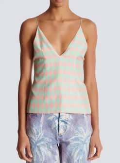 Diamond Print Silk Top-Balmain Fashion