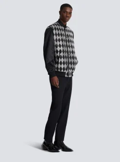 Diamond Satin Bomber Jacket With Rhinestones-Balmain Outlet