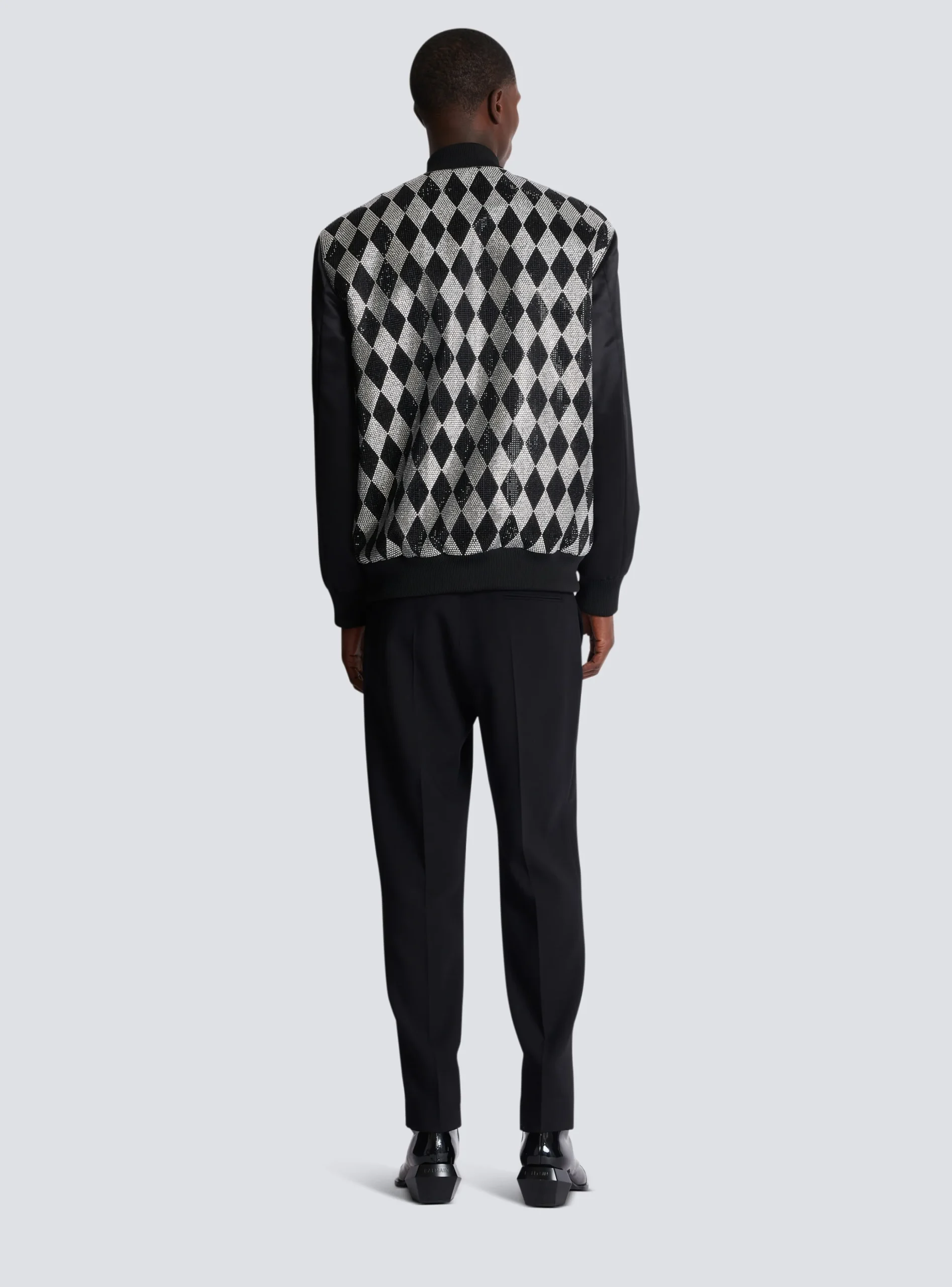 Diamond Satin Bomber Jacket With Rhinestones-Balmain Outlet