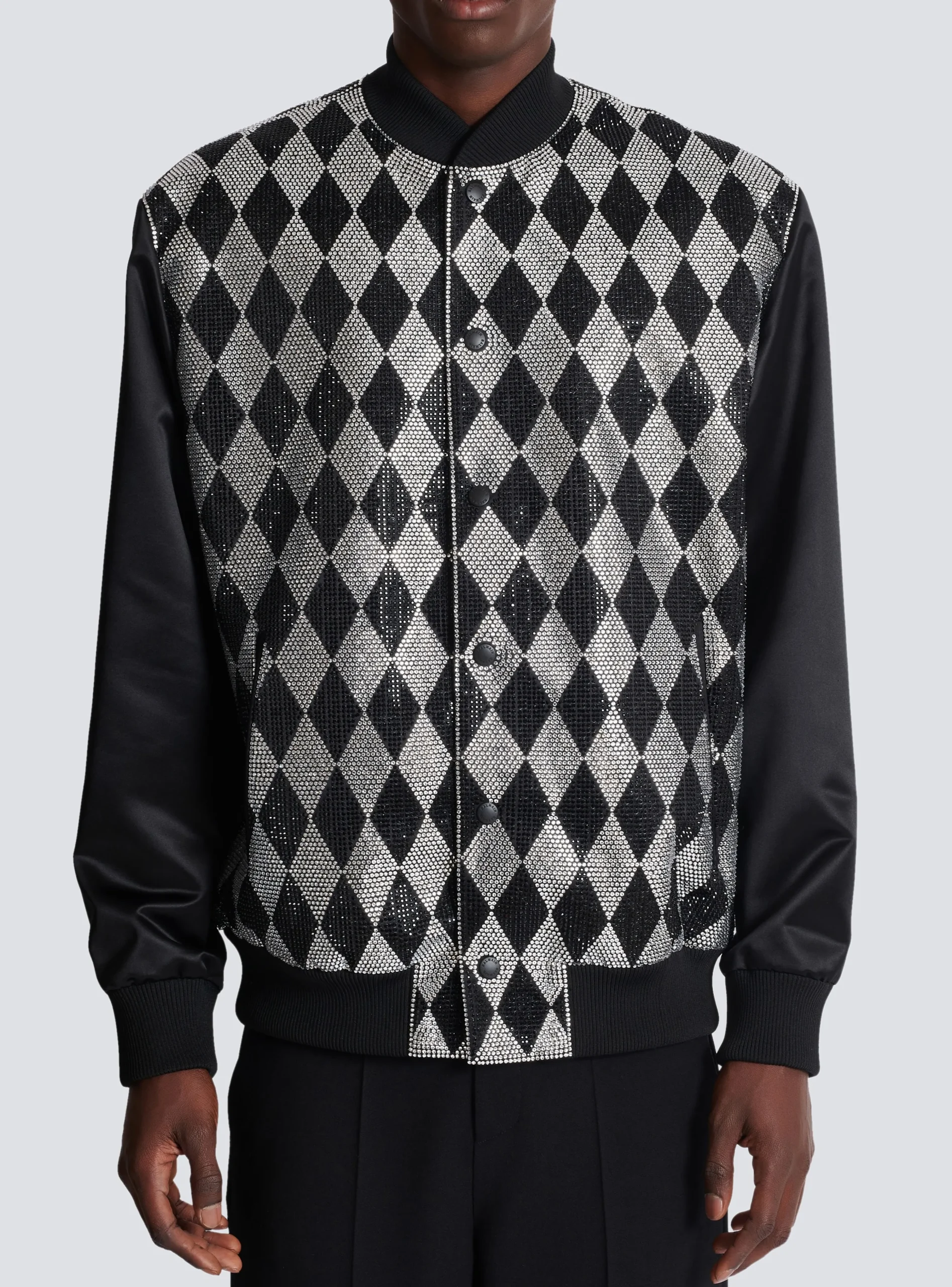 Diamond Satin Bomber Jacket With Rhinestones-Balmain Outlet