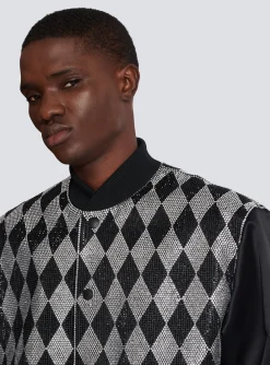 Diamond Satin Bomber Jacket With Rhinestones-Balmain Outlet