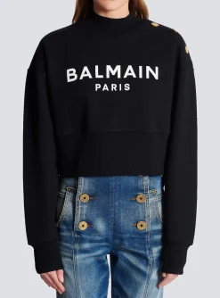 Eco-responsible Cotton Cropped Sweatshirt With Logo Print-Balmain New