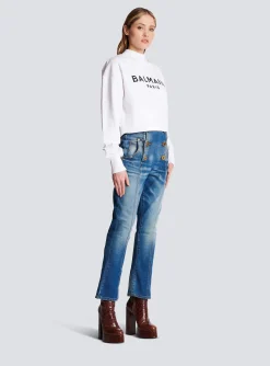 Eco-responsible Cotton Cropped Sweatshirt With Logo Print-Balmain Hot