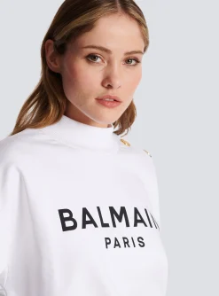 Eco-responsible Cotton Cropped Sweatshirt With Logo Print-Balmain Hot