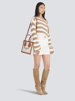 Ecru Canvas B-Army 26 Bag With Brown Leather Panels-Balmain Flash Sale