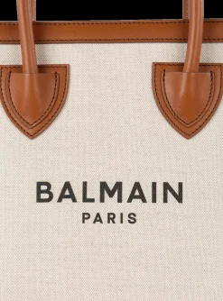 Ecru Canvas B-Army 26 Bag With Brown Leather Panels-Balmain Flash Sale