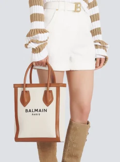 Ecru Canvas B-Army 26 Bag With Brown Leather Panels-Balmain Flash Sale