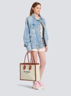 Ecru Canvas B-Army 42 Tote Bag With Brown Leather Panels-Balmain Hot