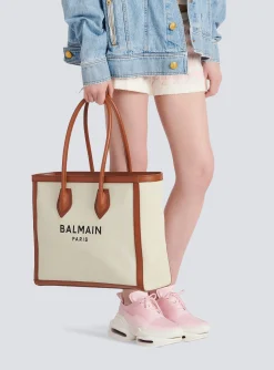 Ecru Canvas B-Army 42 Tote Bag With Brown Leather Panels-Balmain Hot