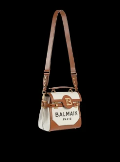 Ecru Canvas B-Buzz 23 Bag With Brown Leather Panels-Balmain Best Sale