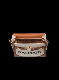 Ecru Canvas B-Buzz 23 Bag With Brown Leather Panels-Balmain Best Sale