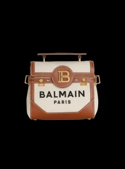 Ecru Canvas B-Buzz 23 Bag With Leather Panels-Balmain Outlet