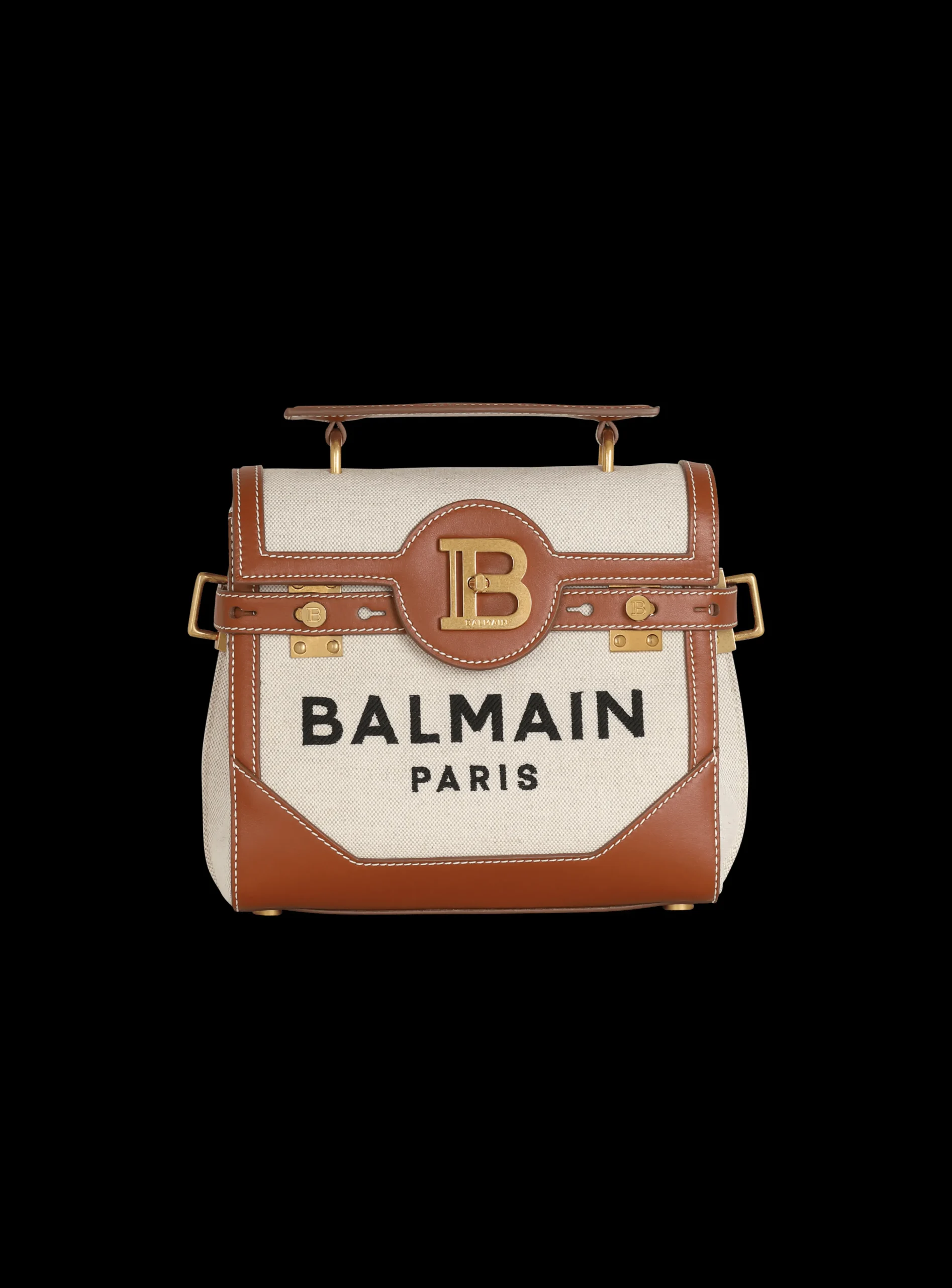 Ecru Canvas B-Buzz 23 Bag With Leather Panels-Balmain Outlet