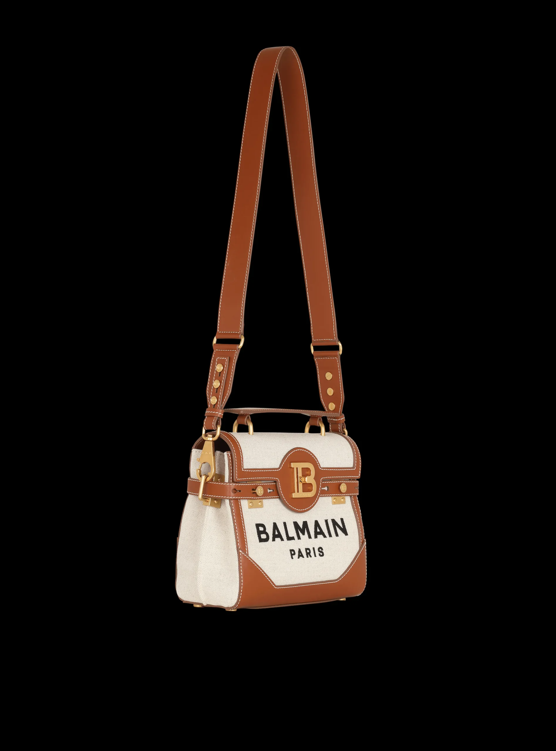 Ecru Canvas B-Buzz 23 Bag With Leather Panels-Balmain Outlet