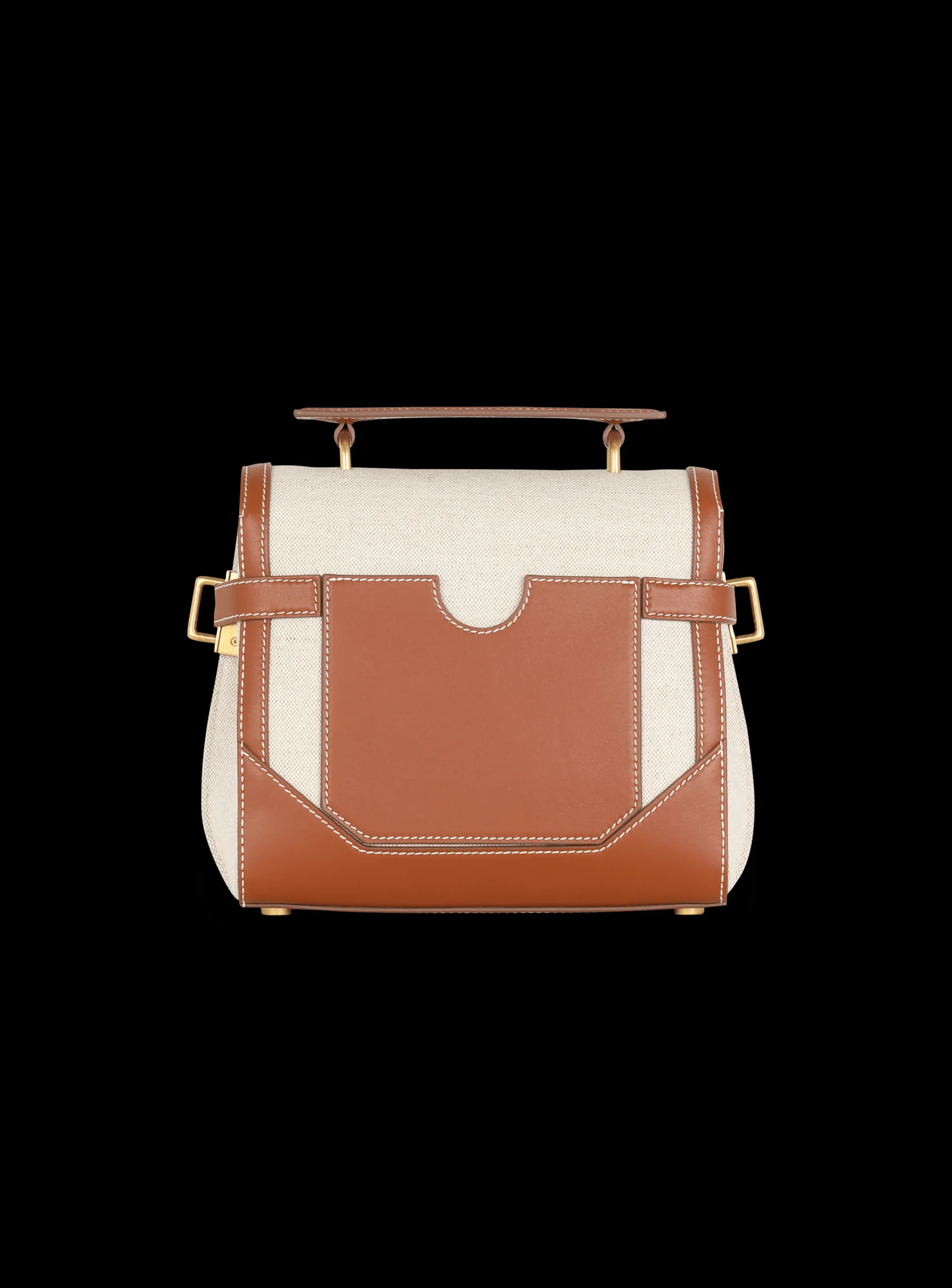 Ecru Canvas B-Buzz 23 Bag With Leather Panels-Balmain Outlet