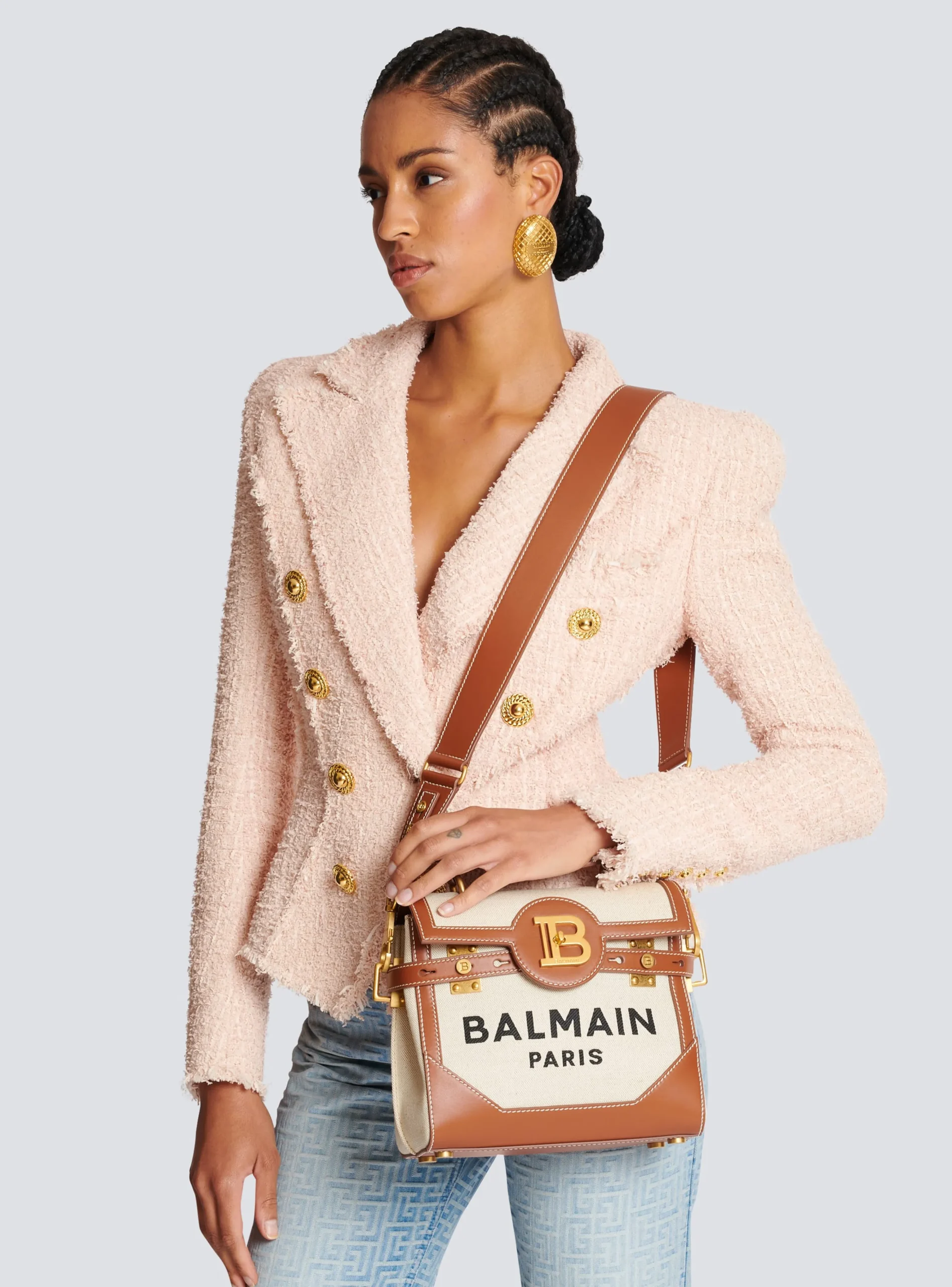 Ecru Canvas B-Buzz 23 Bag With Leather Panels-Balmain Outlet