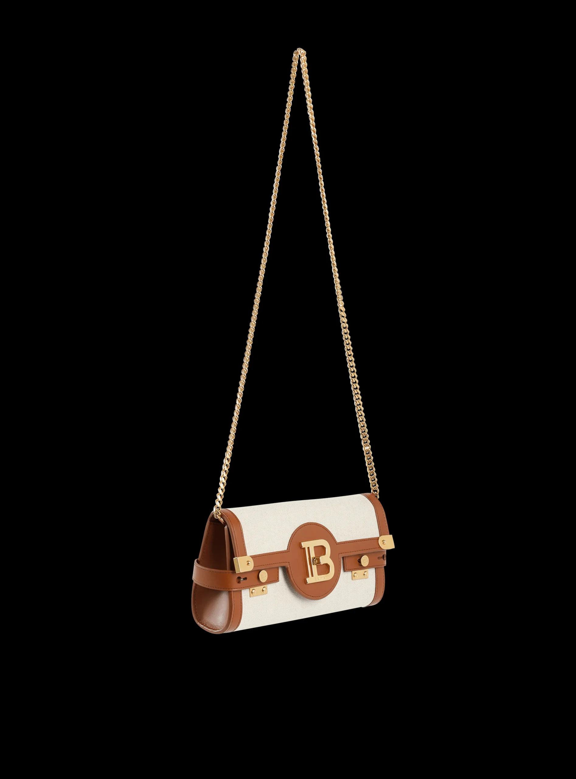 Ecru Canvas B-Buzz 23 Clutch With Brown Leather Panels-Balmain Fashion