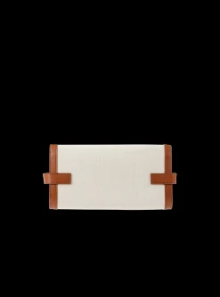 Ecru Canvas B-Buzz 23 Clutch With Brown Leather Panels-Balmain Fashion