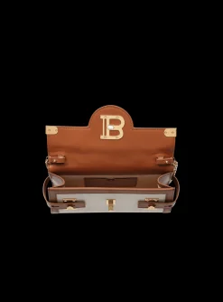 Ecru Canvas B-Buzz 23 Clutch With Brown Leather Panels-Balmain Fashion