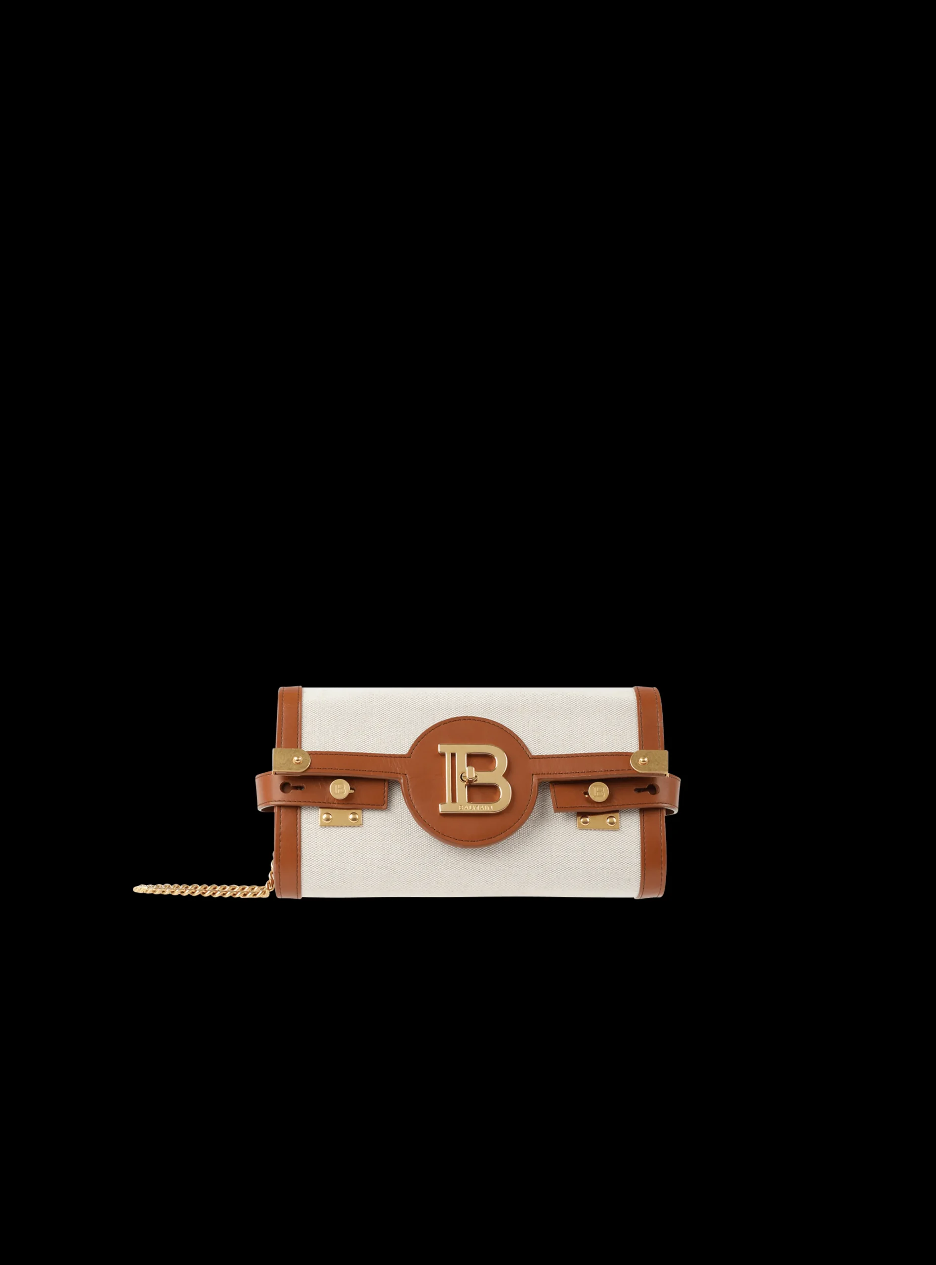 Ecru Canvas B-Buzz 23 Clutch With Brown Leather Panels-Balmain Fashion