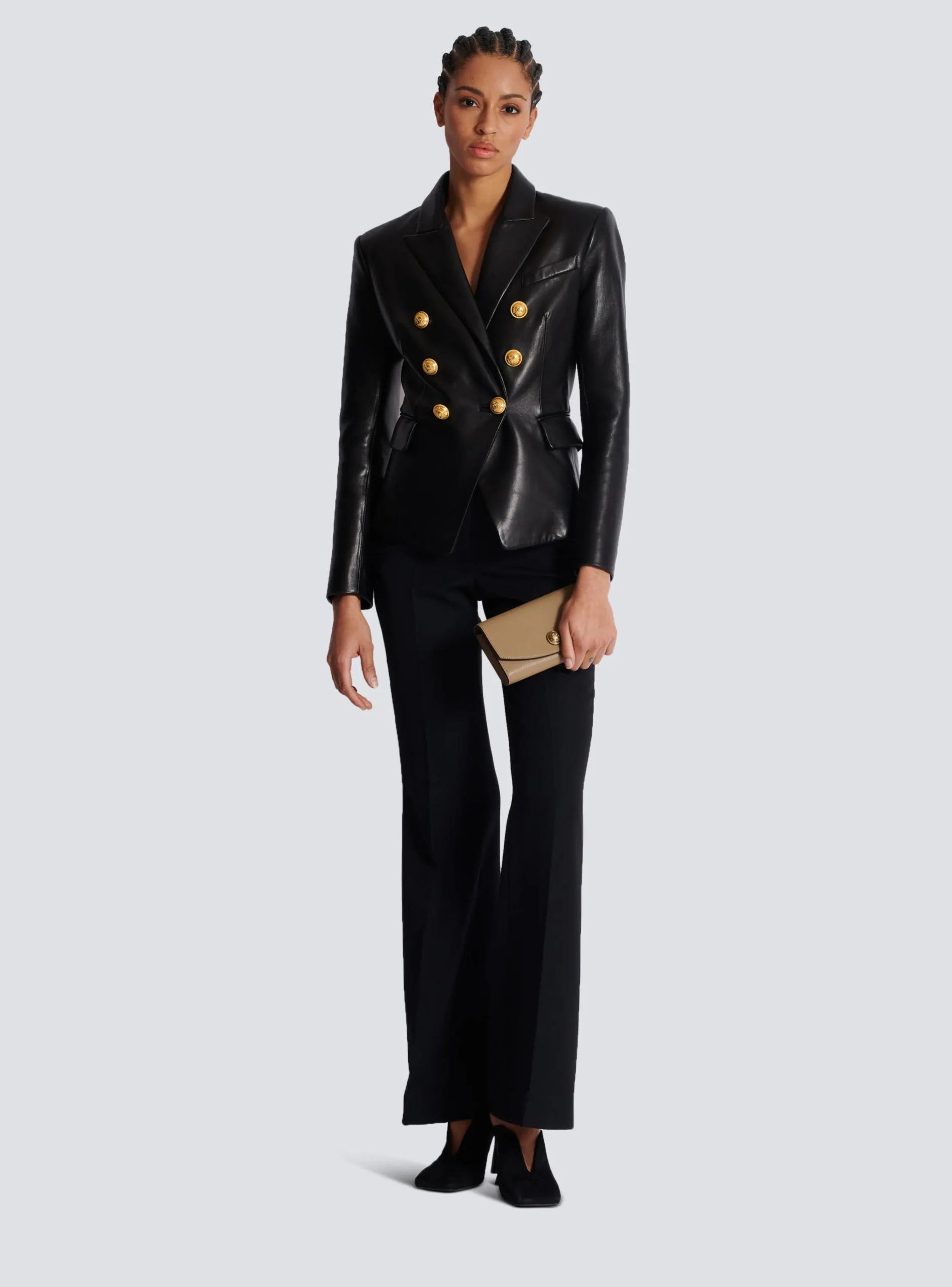 Emblème Grained Calfskin Clutch-Balmain Cheap