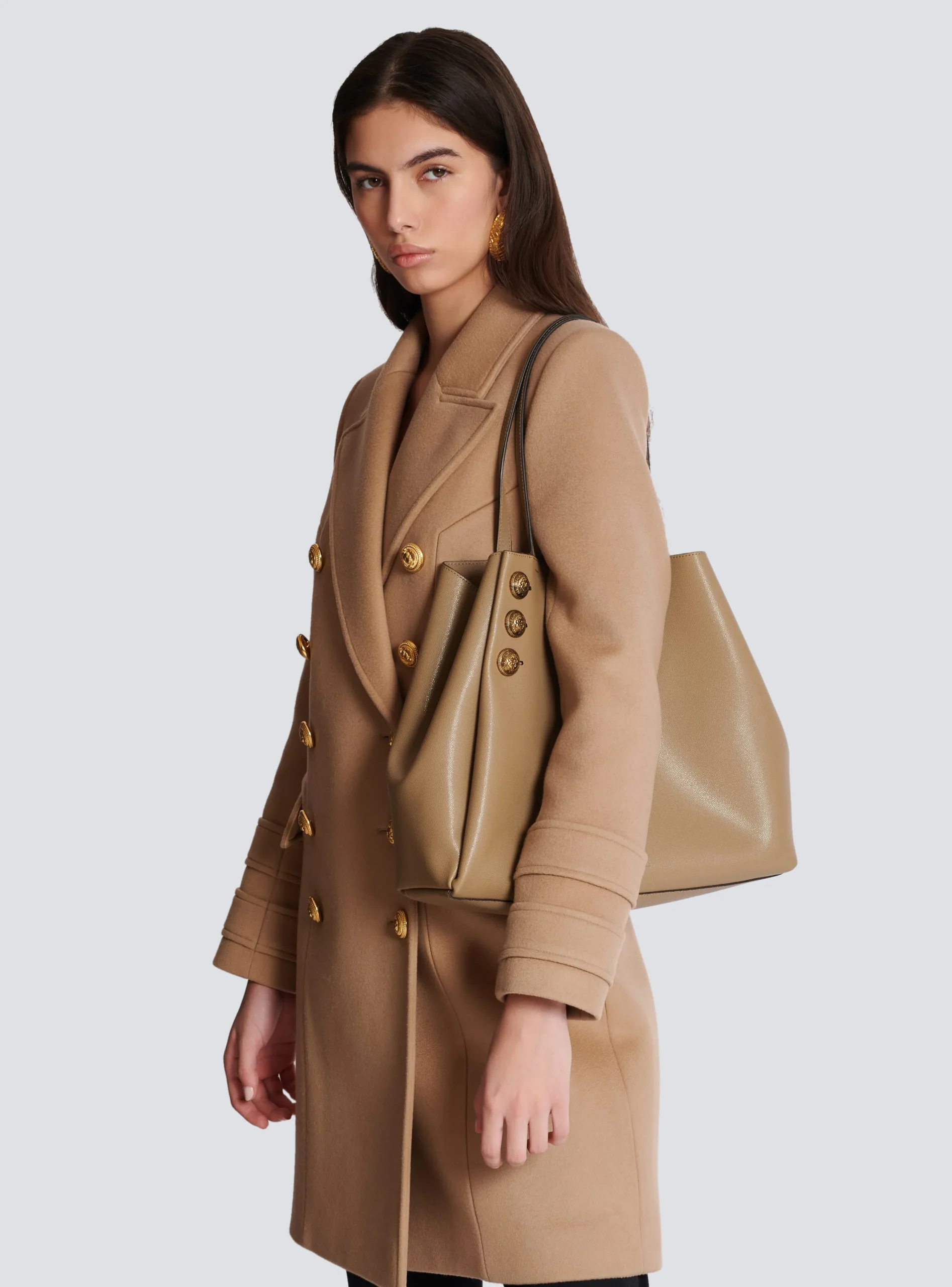 Emblème Grained Calfskin Tote Bag-Balmain Cheap