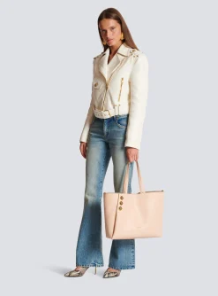 Embl&egrave;me Grained Leather Tote Bag-Balmain Best Sale