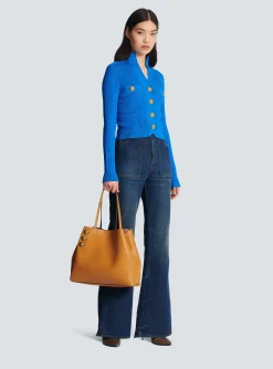 Embl&egrave;me Grained Leather Tote Bag-Balmain Fashion