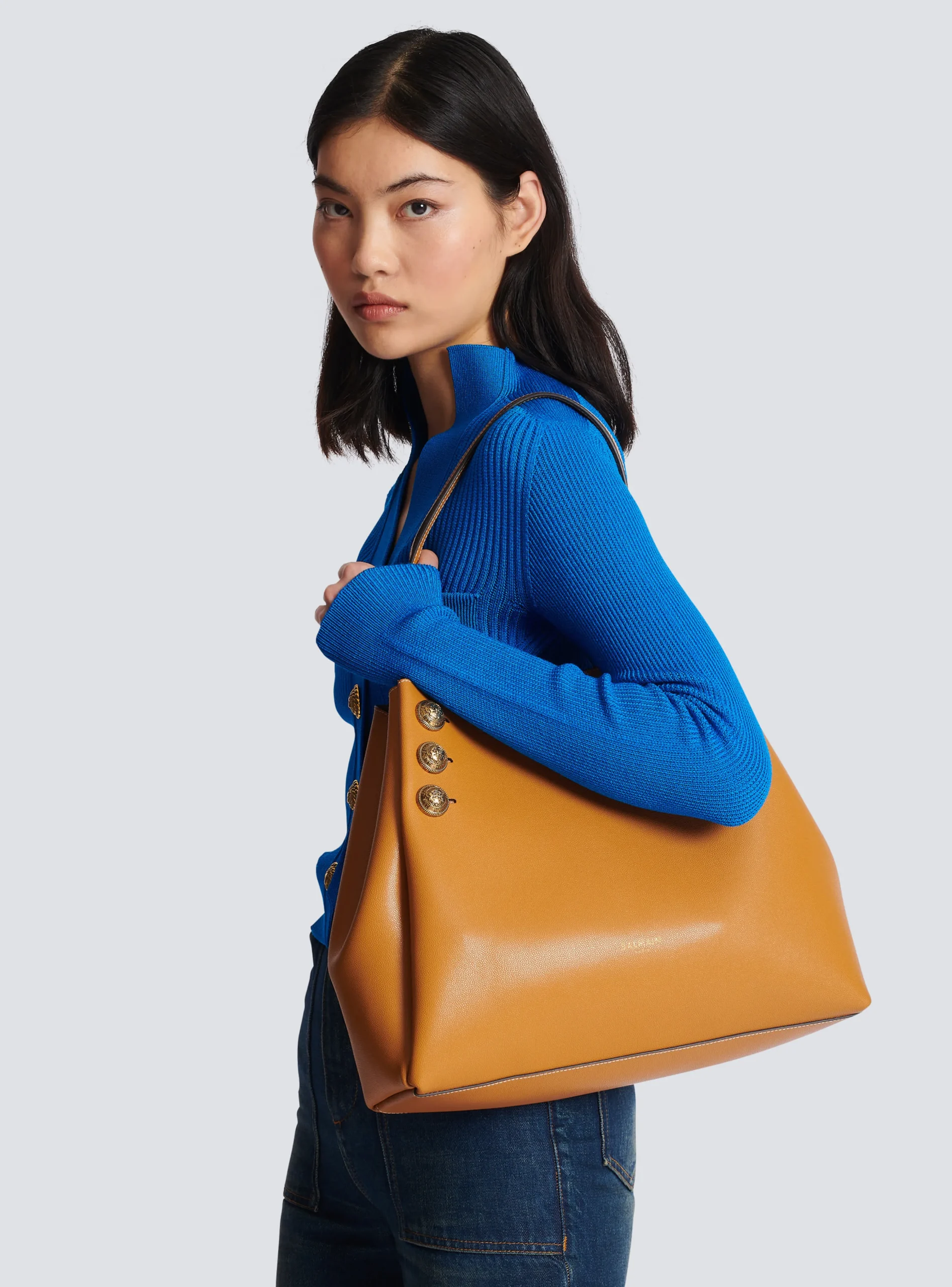 Emblème Grained Leather Tote Bag-Balmain Fashion