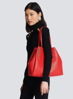 Embl&egrave;me Grained Leather Tote Bag-Balmain Flash Sale