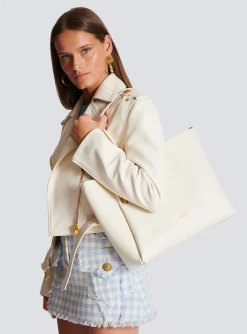 Embl&egrave;me Leather Tote Bag-Balmain Cheap
