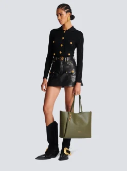 Embl&egrave;me Leather Tote Bag-Balmain Cheap