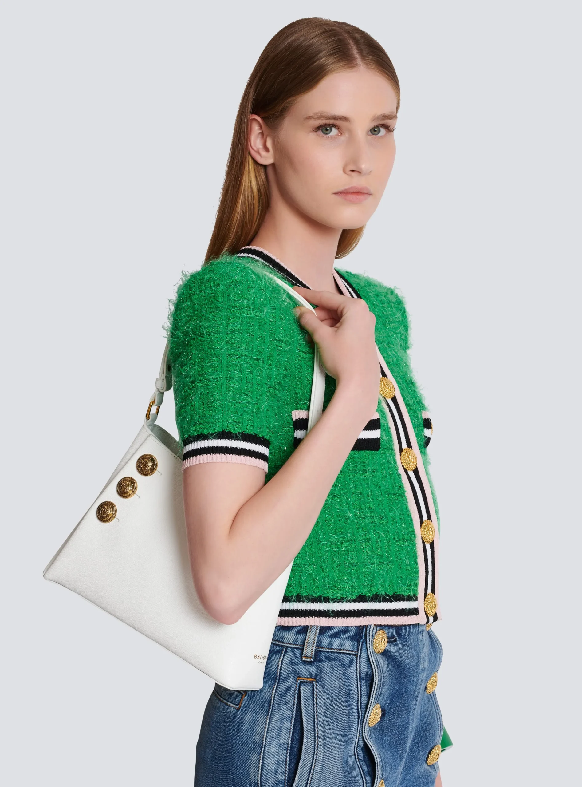 Emblème Shoulder Bag In Grained Calfskin-Balmain Discount