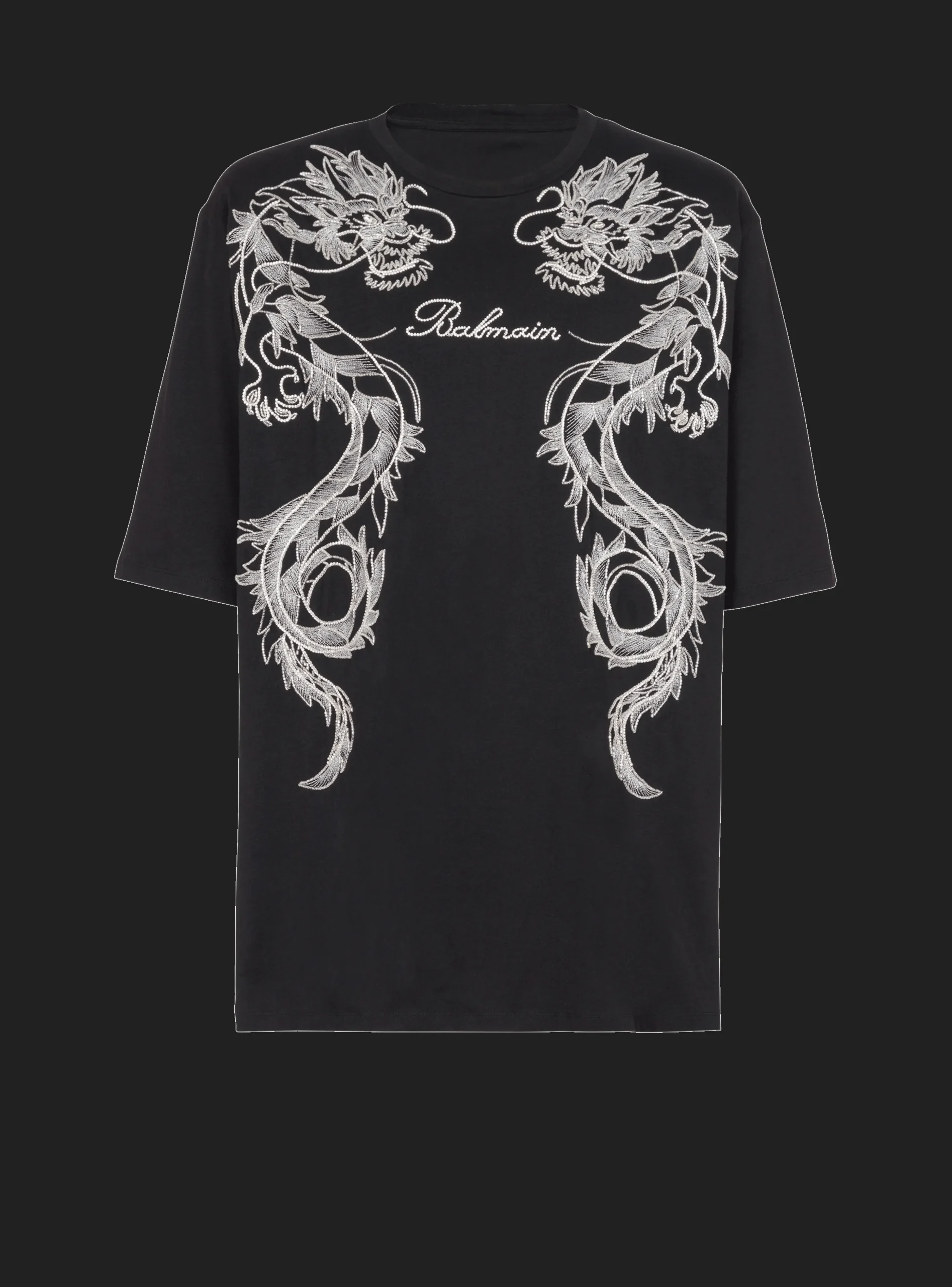 Embroidered Dragon T-shirt With Rhinestones-Balmain Store