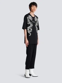 Embroidered Dragon T-shirt With Rhinestones-Balmain Store