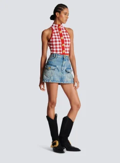 Fine Gingham Knit Tank Top-Balmain Clearance
