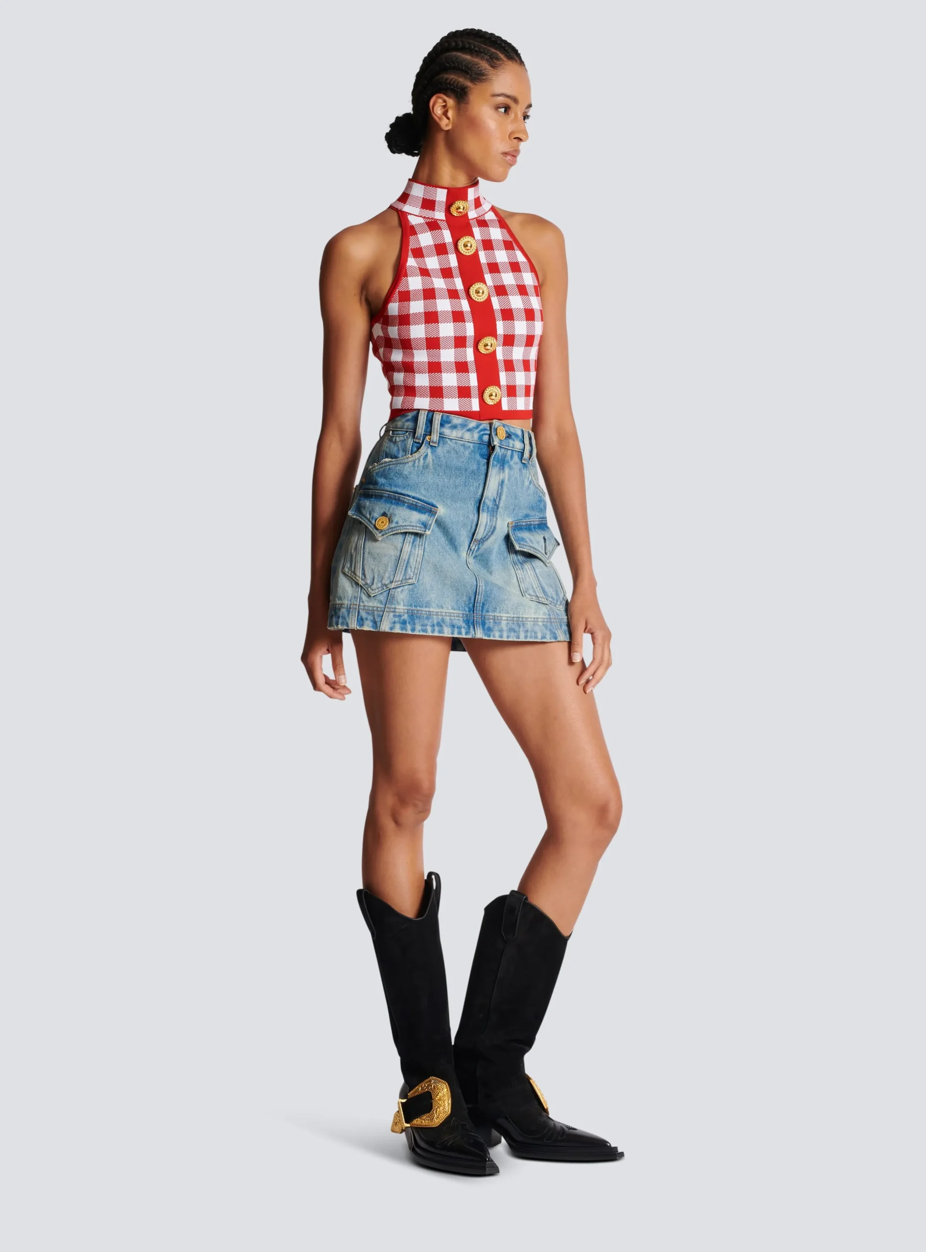 Fine Gingham Knit Tank Top-Balmain Clearance
