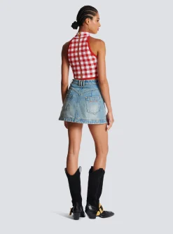 Fine Gingham Knit Tank Top-Balmain Clearance