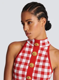 Fine Gingham Knit Tank Top-Balmain Clearance