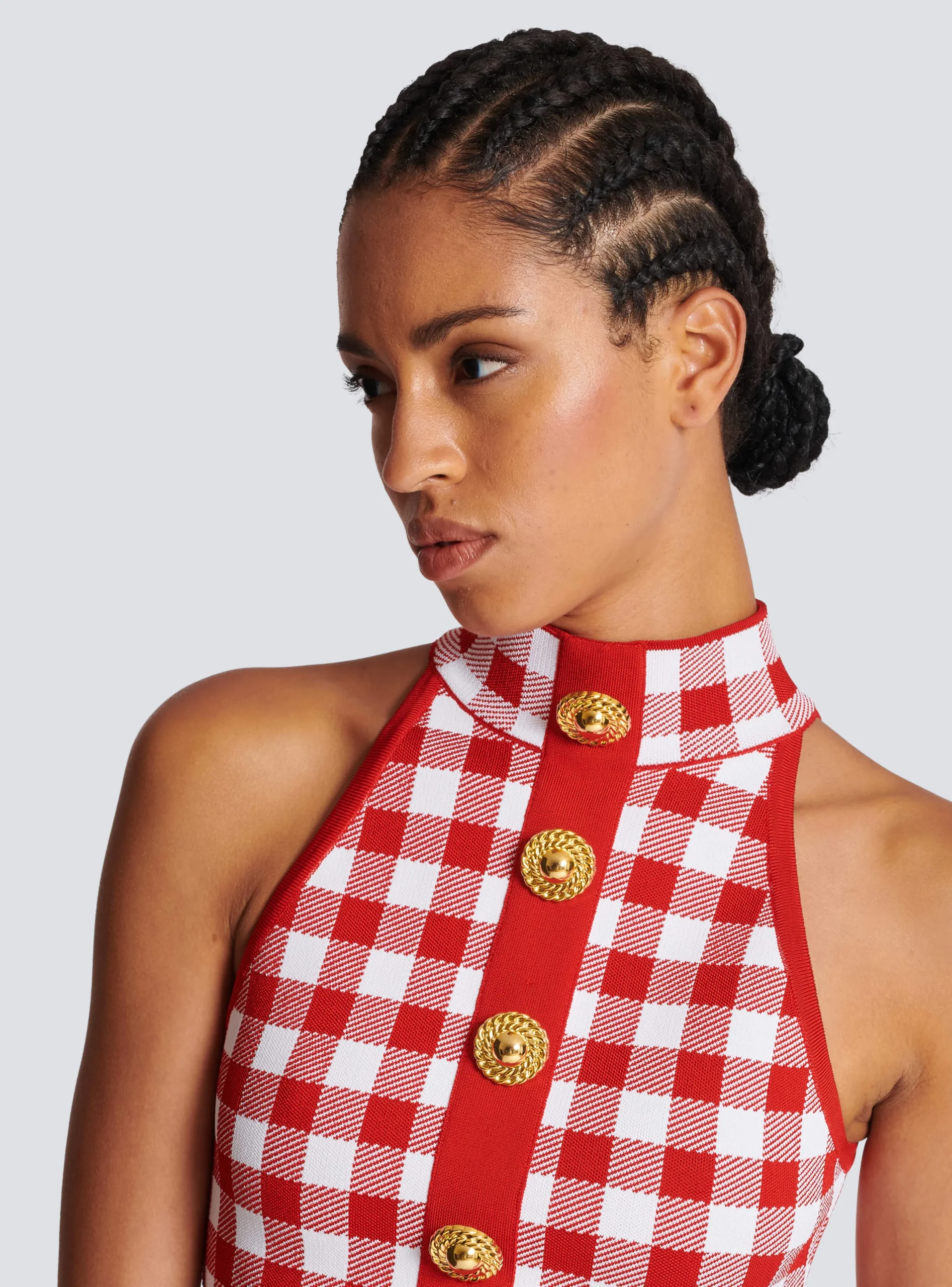 Fine Gingham Knit Tank Top-Balmain Clearance