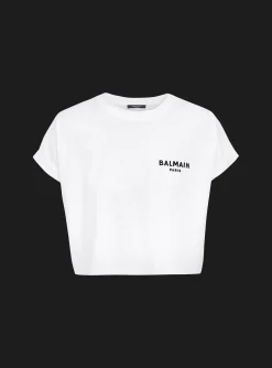 Flocked Paris Cropped T-Shirt-Balmain Cheap
