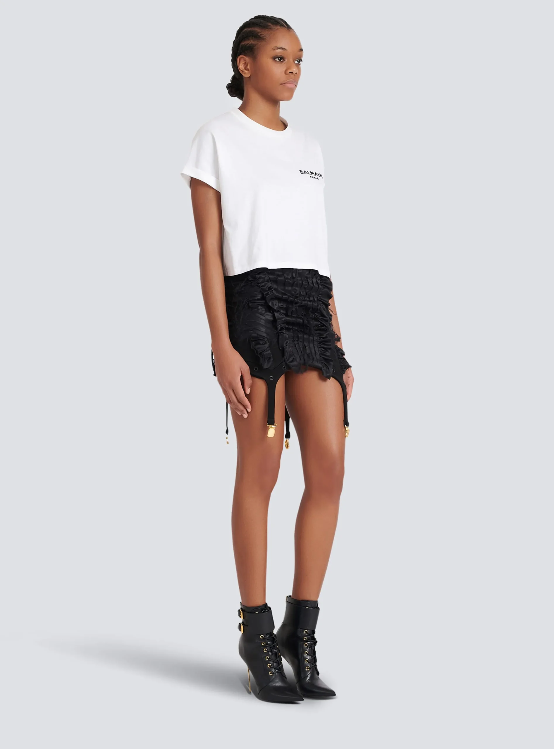 Flocked Paris Cropped T-Shirt-Balmain Cheap