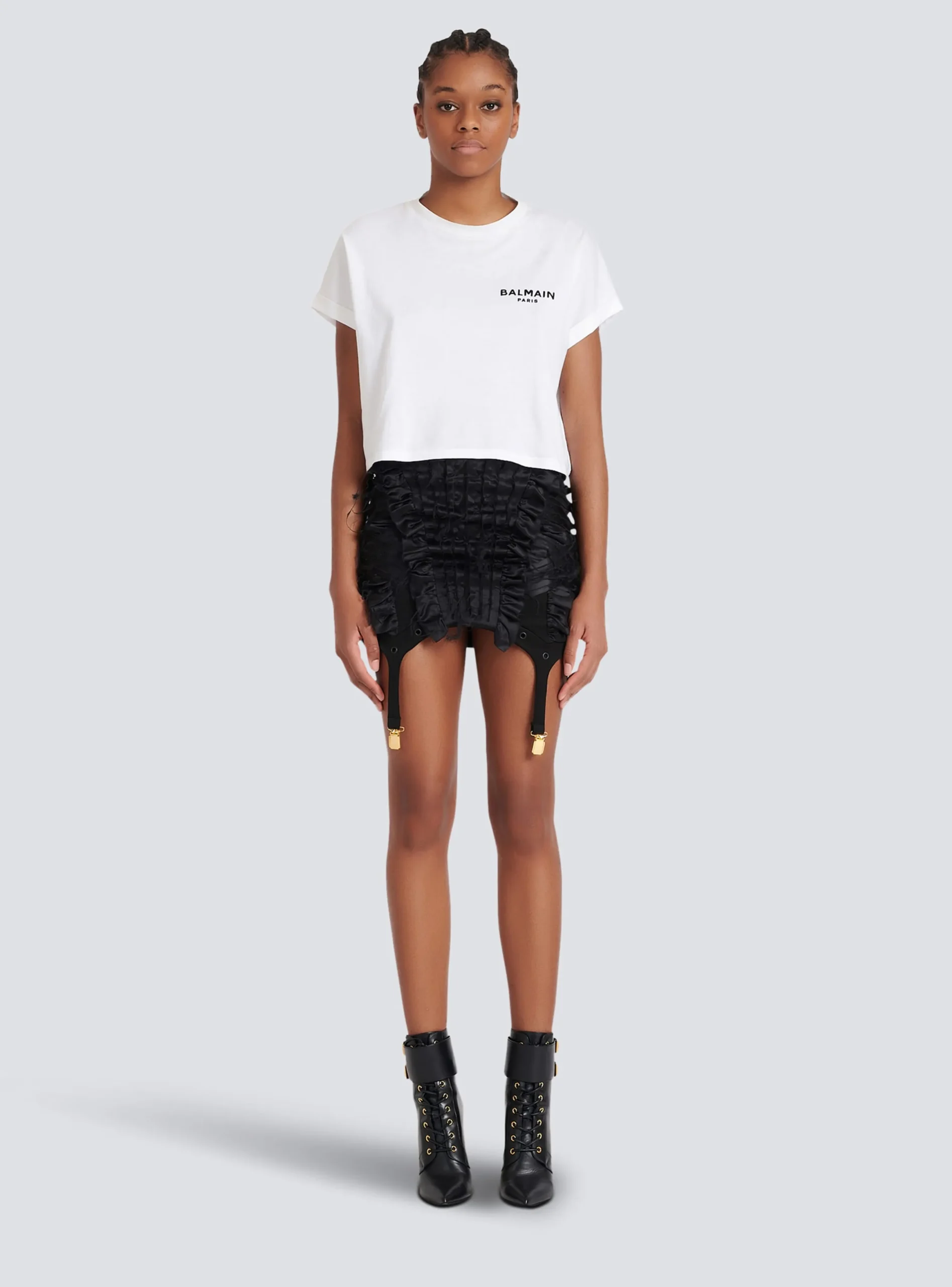 Flocked Paris Cropped T-Shirt-Balmain Cheap
