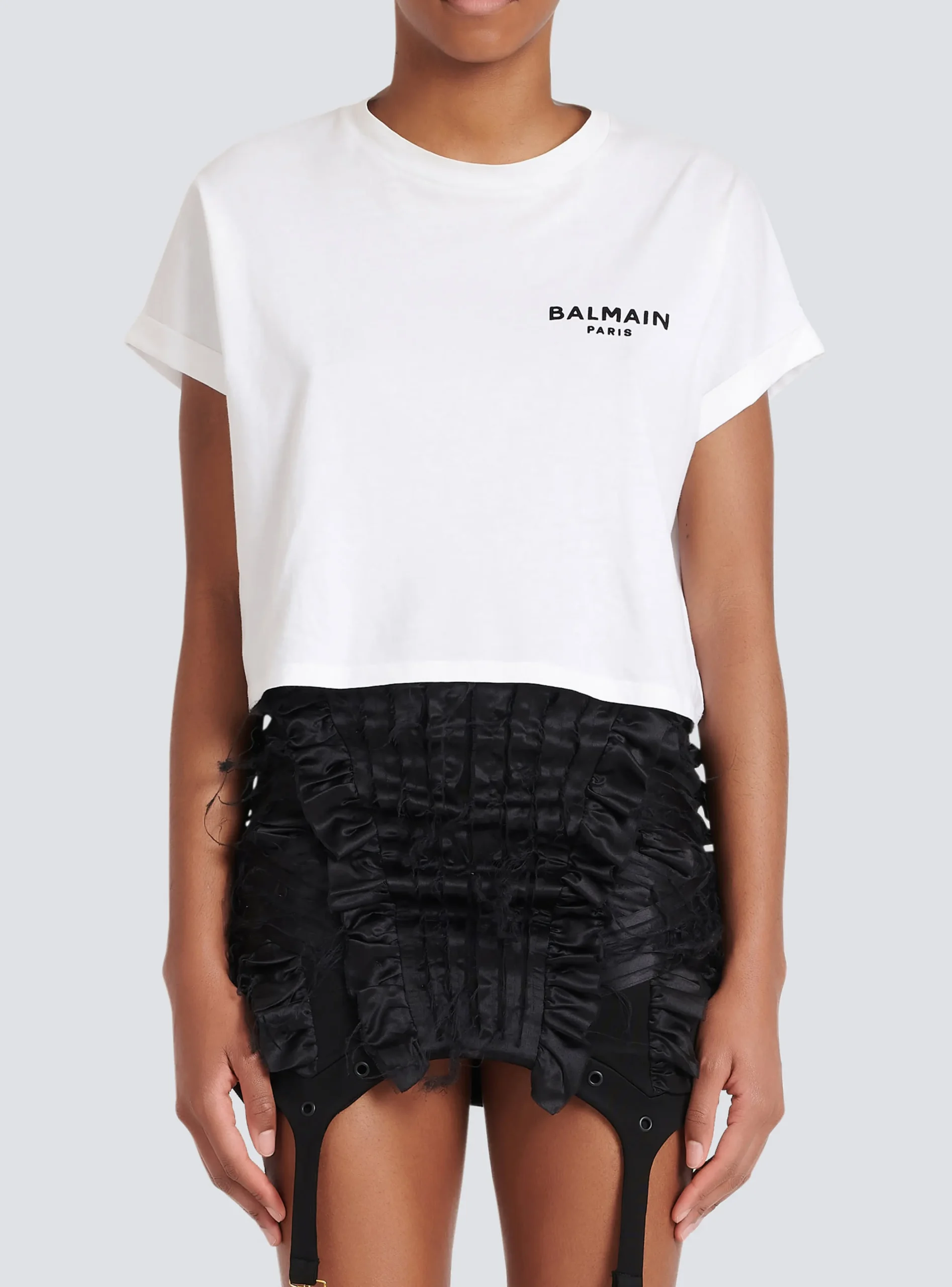 Flocked Paris Cropped T-Shirt-Balmain Cheap