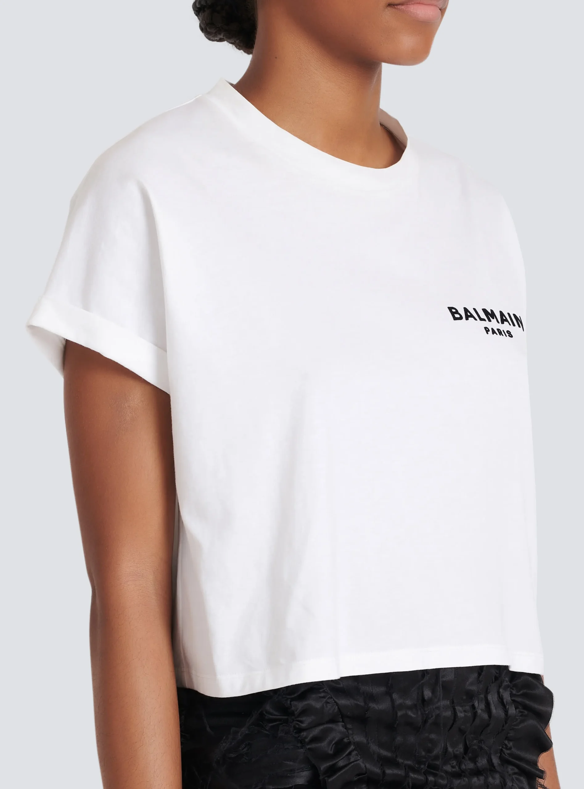Flocked Paris Cropped T-Shirt-Balmain Cheap
