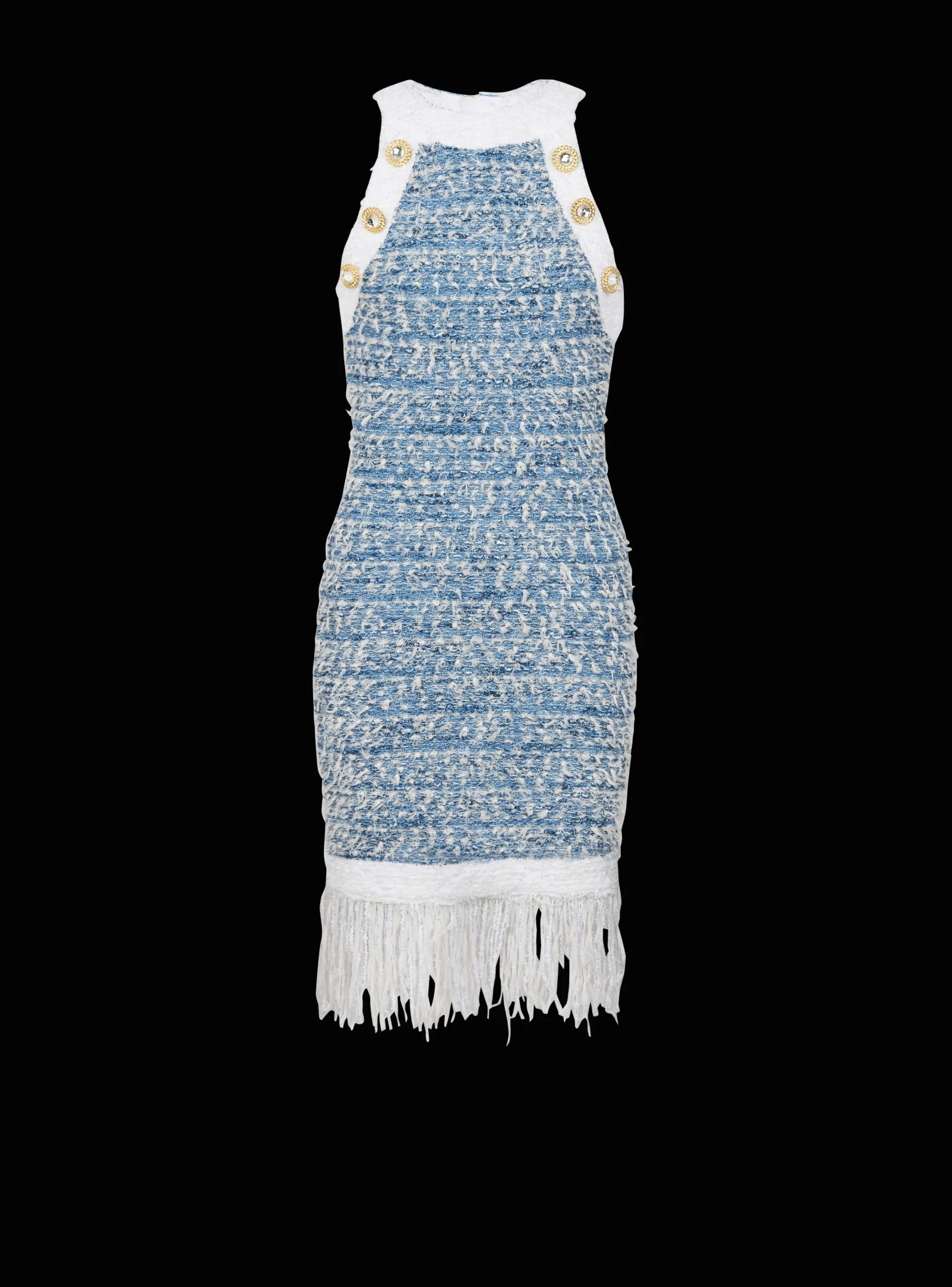 Fringed Denim Tweed Dress-Balmain Flash Sale